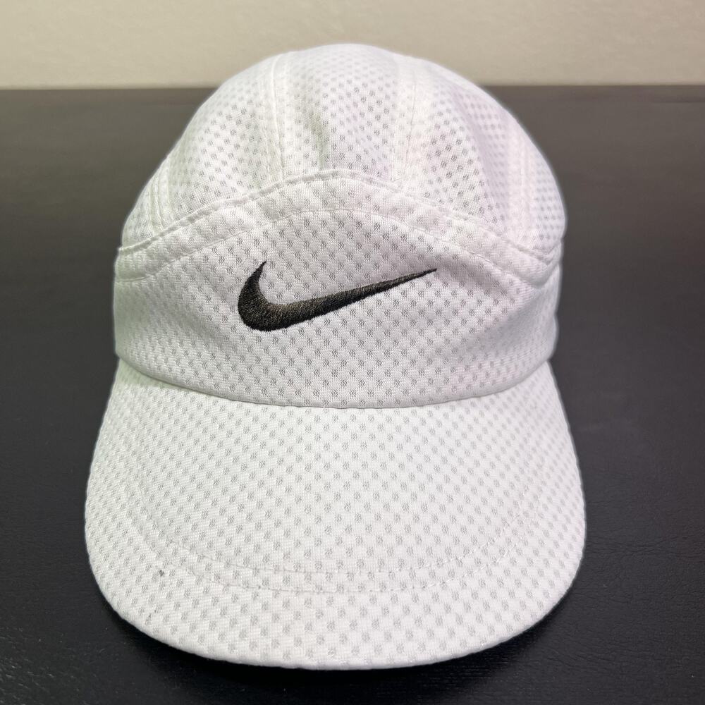 Vintage RARE Nike Panel Hat Cap Strap Back White Mesh Lightweight Men Running